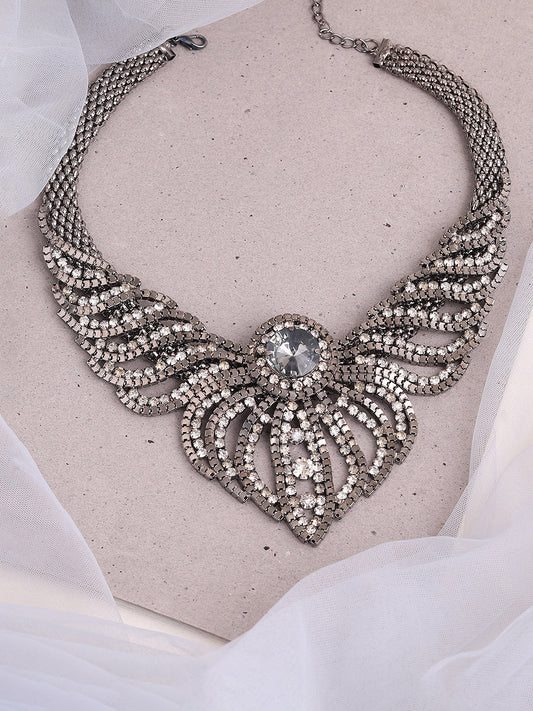 SILVER PLATED PARTY DESIGNER STONE STATEMENT NECKLACE FOR WOMEN