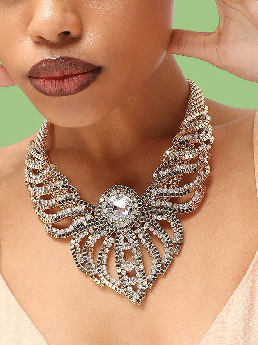 GOLD PLATED PARTY DESIGNER STONE STATEMENT NECKLACE FOR WOMEN