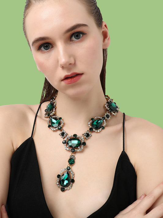 GOLD PLATED PARTY DESIGNER STONE STATEMENT NECKLACE FOR WOMEN