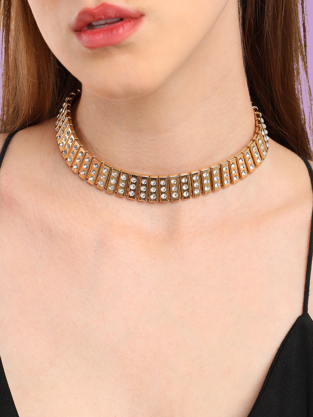 SILVER PLATED PARTY DESIGNER STONE CHOKER NECKLACE FOR WOMEN