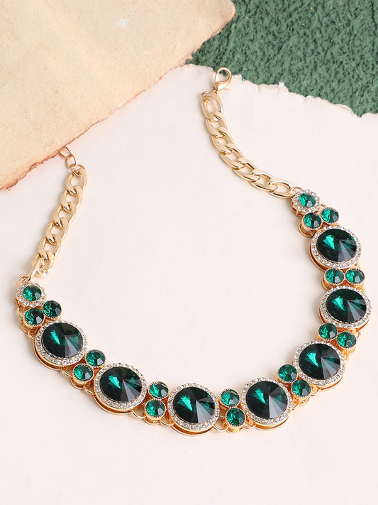 SILVER PLATED PARTY DESIGNER STONE STATEMENT NECKLACE FOR WOMEN