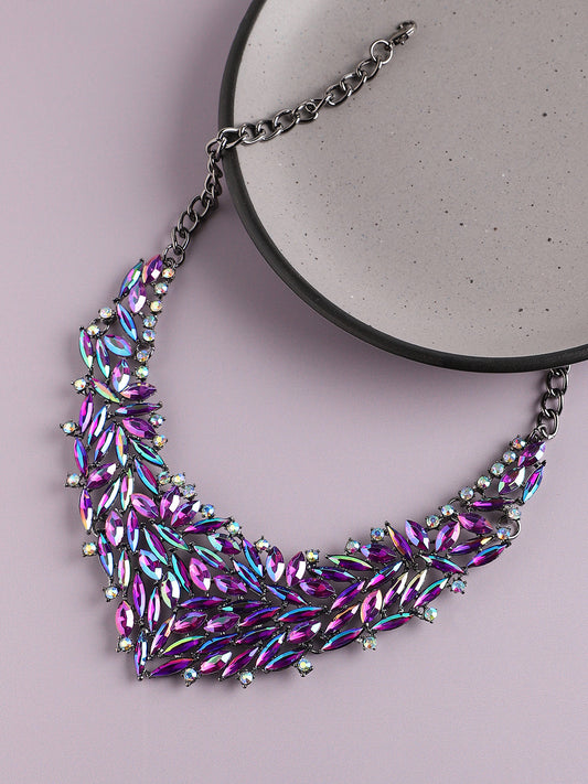 GOLD PLATED PARTY DESIGNER STONE STATEMENT NECKLACE FOR WOMEN