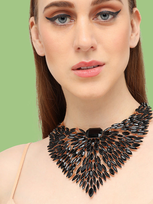 GOLD PLATED PARTY DESIGNER STONE STATEMENT NECKLACE FOR WOMEN