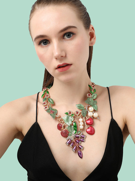 GOLD PLATED DESIGNER STONE PARTY NECKLACE FOR WOMEN