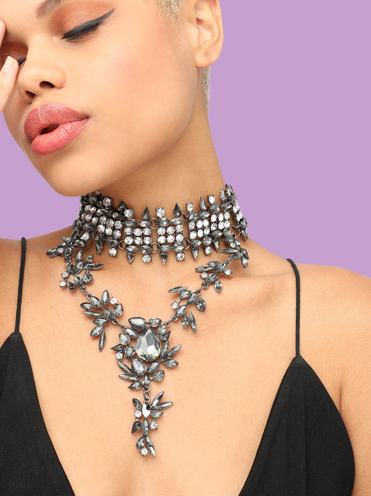 GOLD PLATED PARTY DESIGNER STONE STATEMENT NECKLACE FOR WOMEN