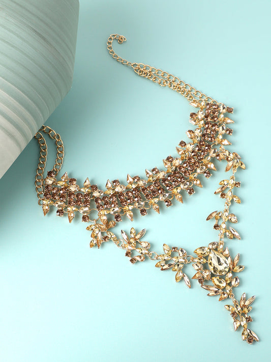GOLD PLATED PARTY DESIGNER STONE STATEMENT NECKLACE FOR WOMEN