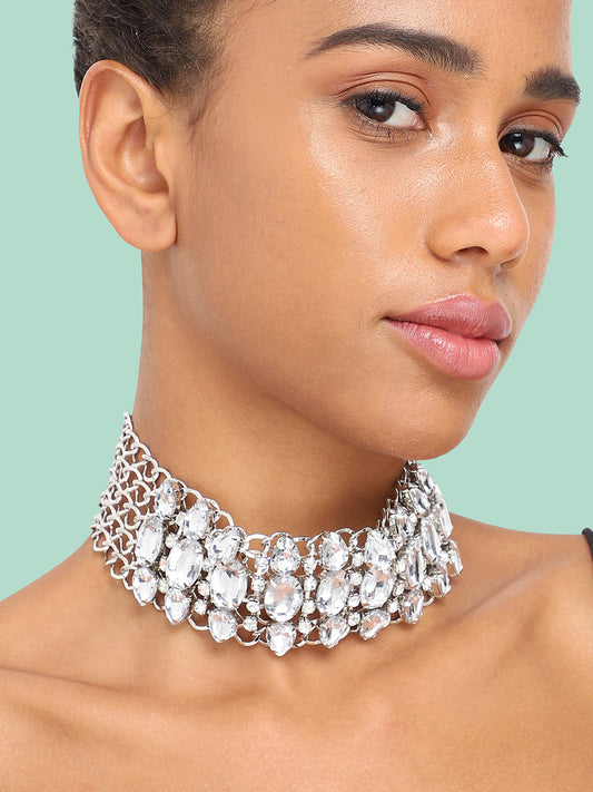 GOLD PLATED PARTY DESIGNER STONE CHOKER NECKLACE FOR WOMEN