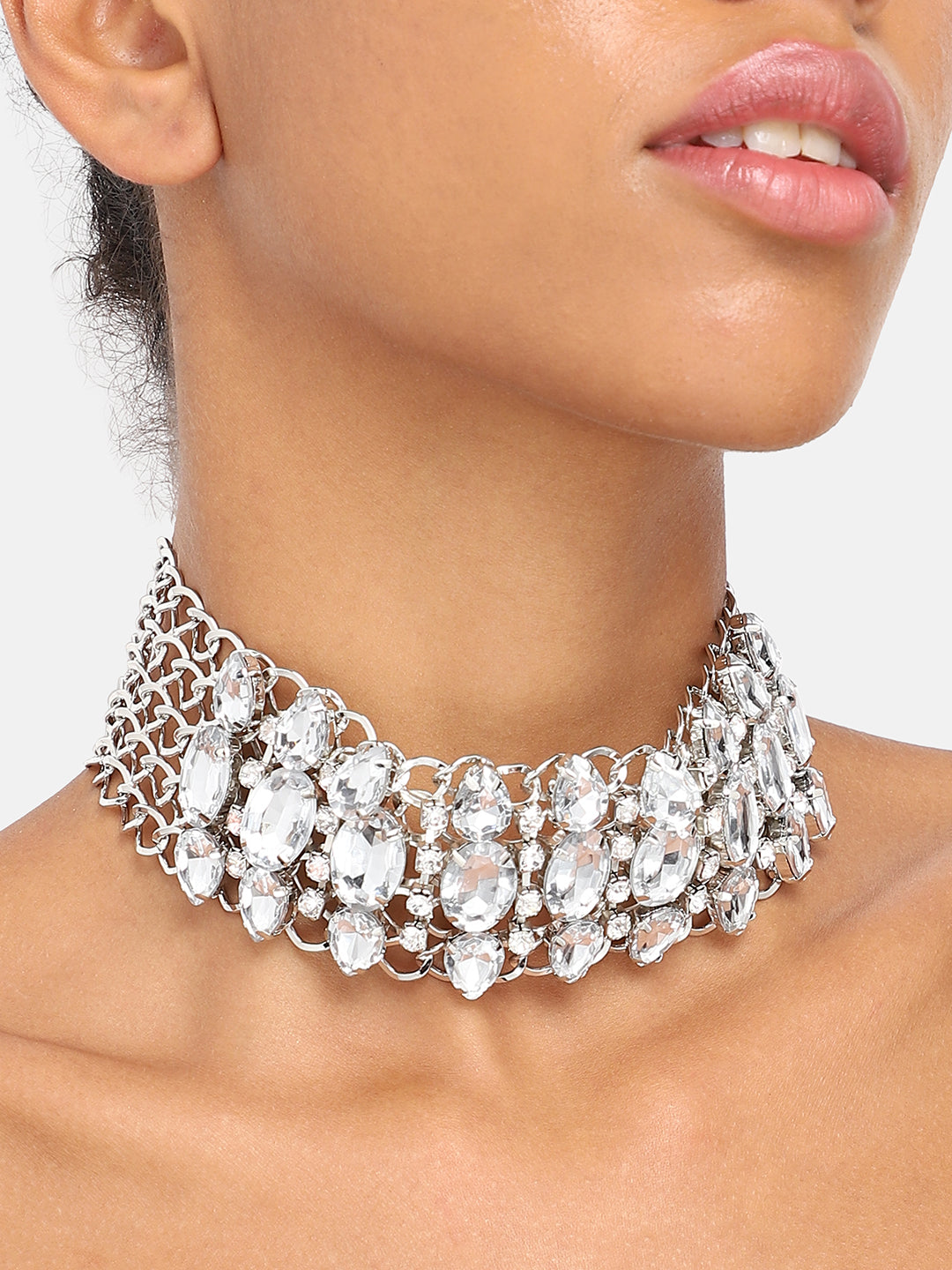 GOLD PLATED PARTY DESIGNER STONE CHOKER NECKLACE FOR WOMEN