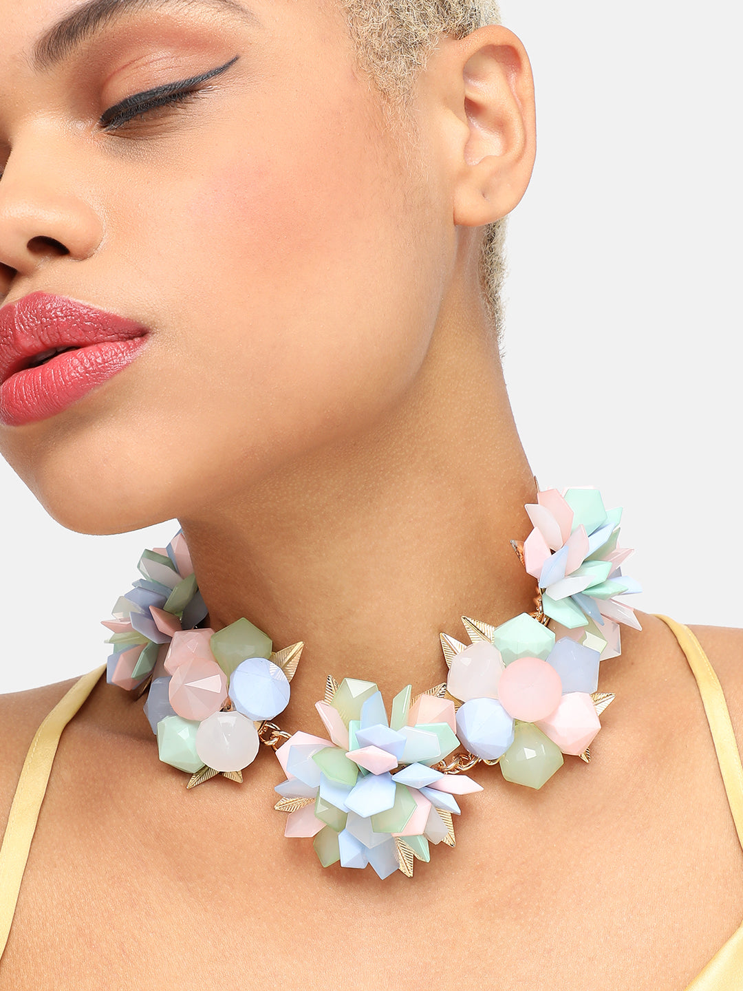 GOLD PLATED PARTY DESIGNER STONE STATEMENT NECKLACE FOR WOMEN