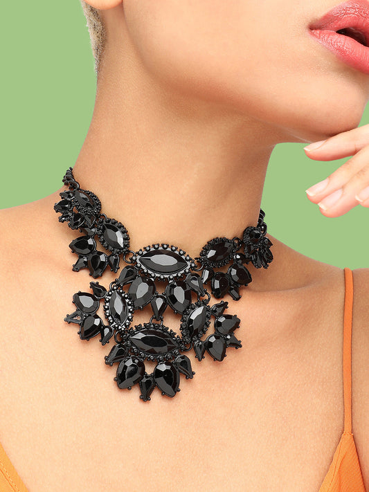 GOLD PLATED PARTY DESIGNER STONE STATEMENT NECKLACE FOR WOMEN