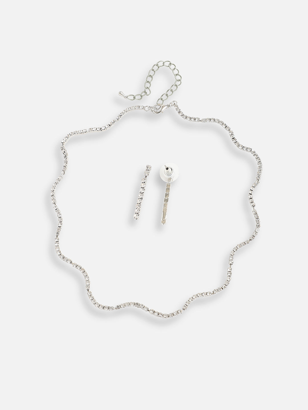 Silver Plated Designer Stone Party Necklace and Earring Set For Women