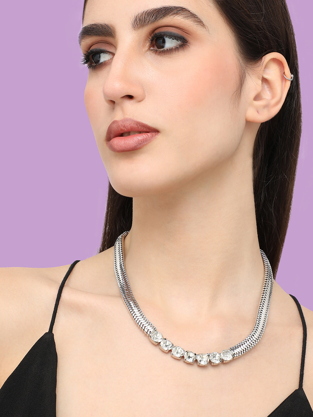 Silver Plated Designer Stone Party Necklace For Women