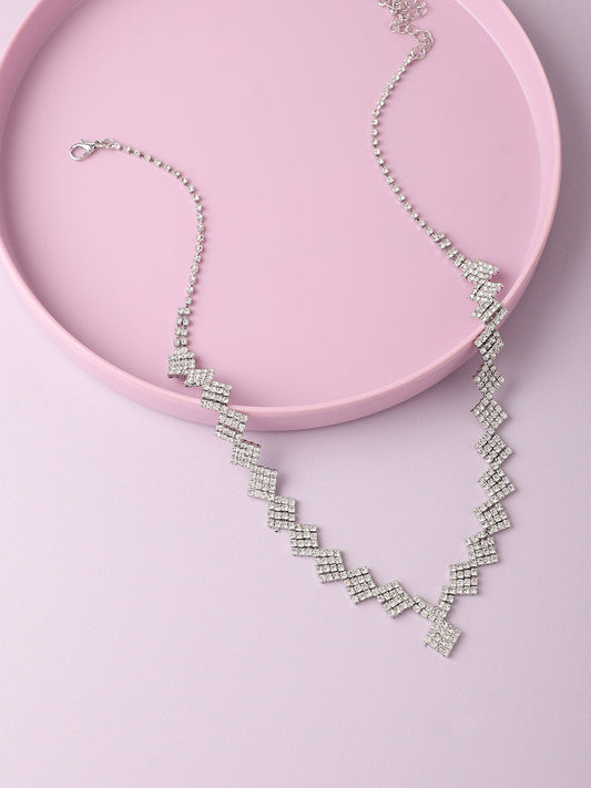 Silver Plated Designer Stone Party Necklace For Women