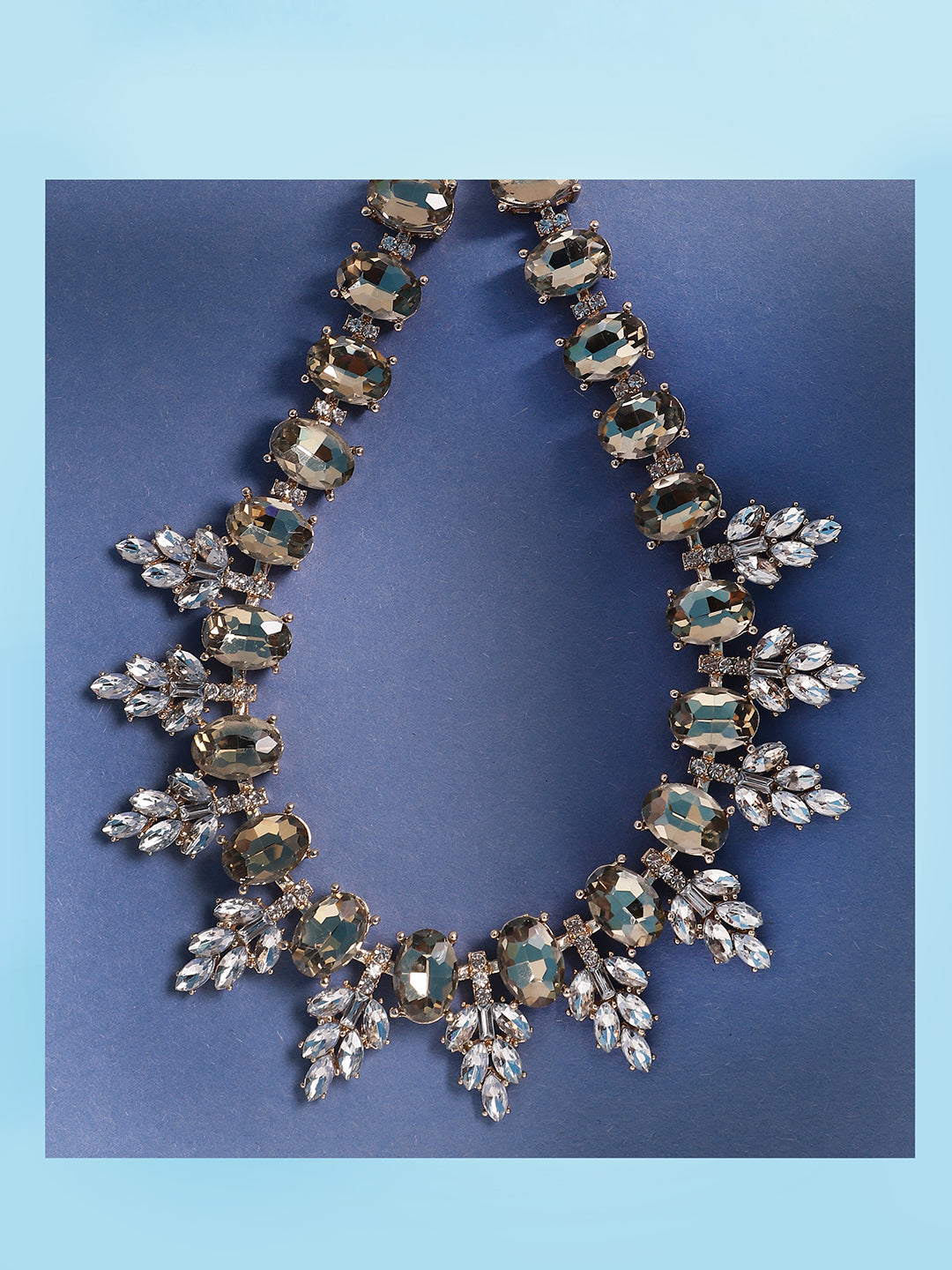 GOLD PLATED PARTY DESIGNER STONE STATEMENT NECKLACE FOR WOMEN