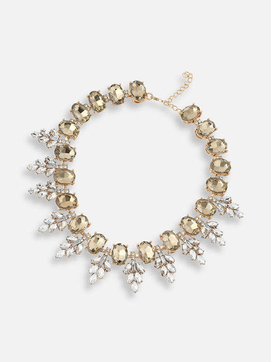 GOLD PLATED PARTY DESIGNER STONE STATEMENT NECKLACE FOR WOMEN
