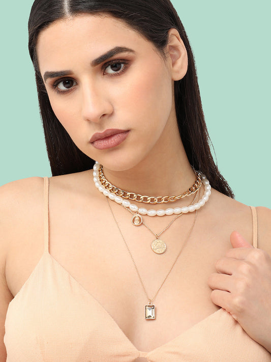 Gold Plated Pearls Casual Necklace For Women