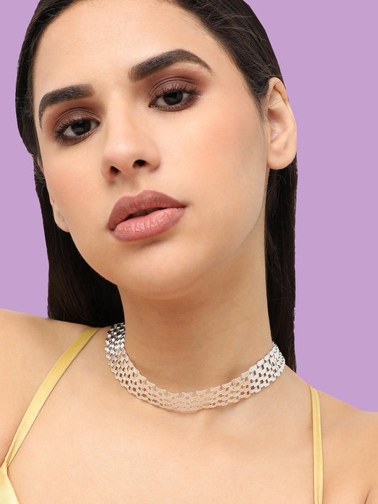 Silver Plated Designer Stone Party Necklace For Women