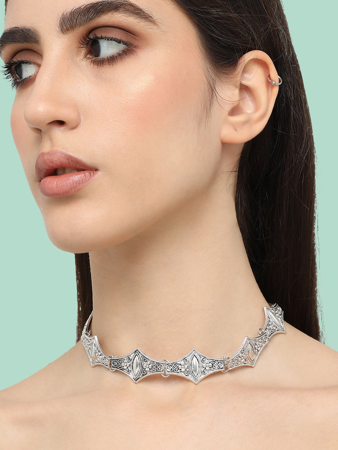 Silver Plated Designer Stone Party Necklace For Women