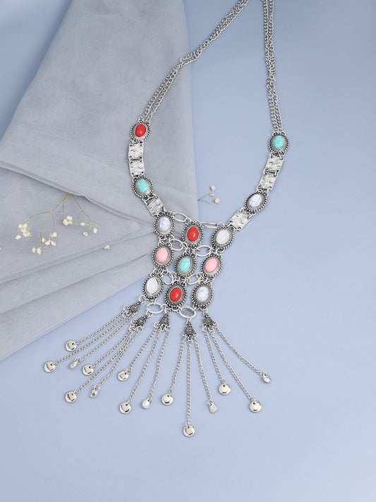 Silver Plated Designer Stone Party Necklace For Women