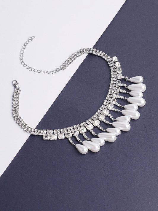 Silver Plated Pearls Party Necklace For Women