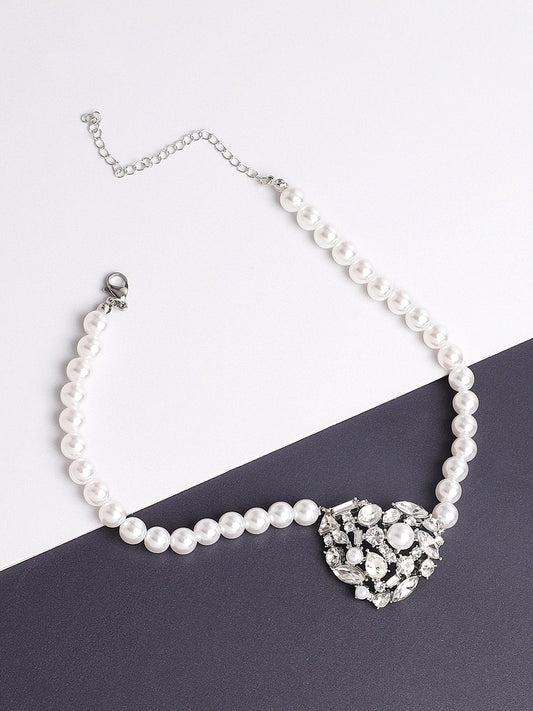 Silver Plated Pearls Party Necklace For Women