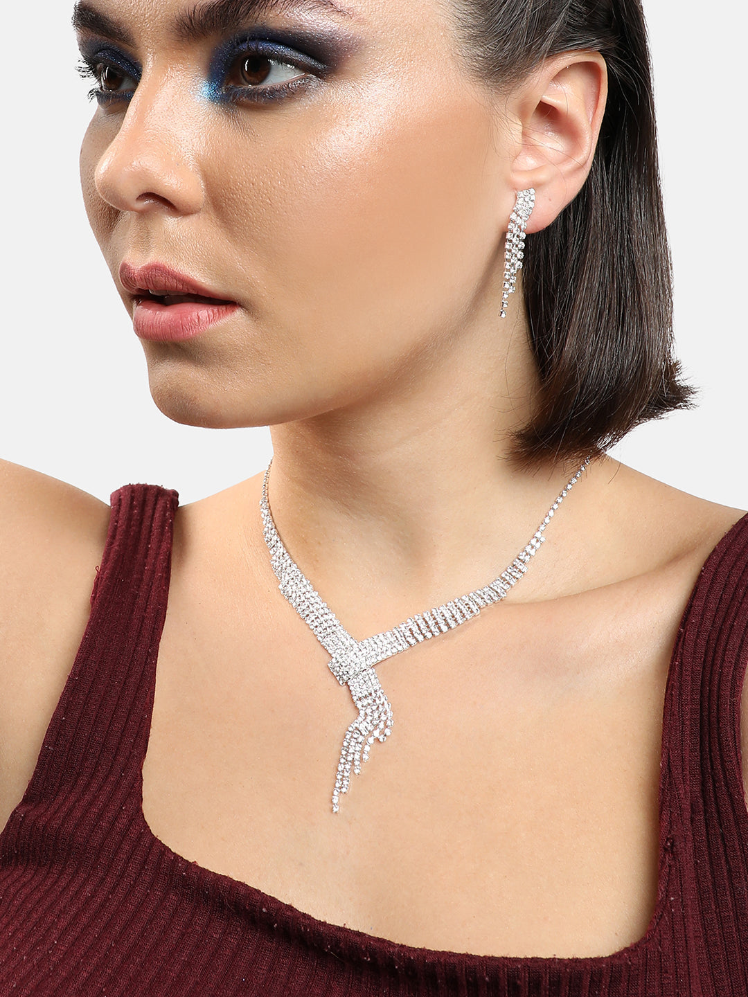 GOLD PLATED PARTY DESIGNER STONE NECKLACE AND EARRING SET FOR WOMEN