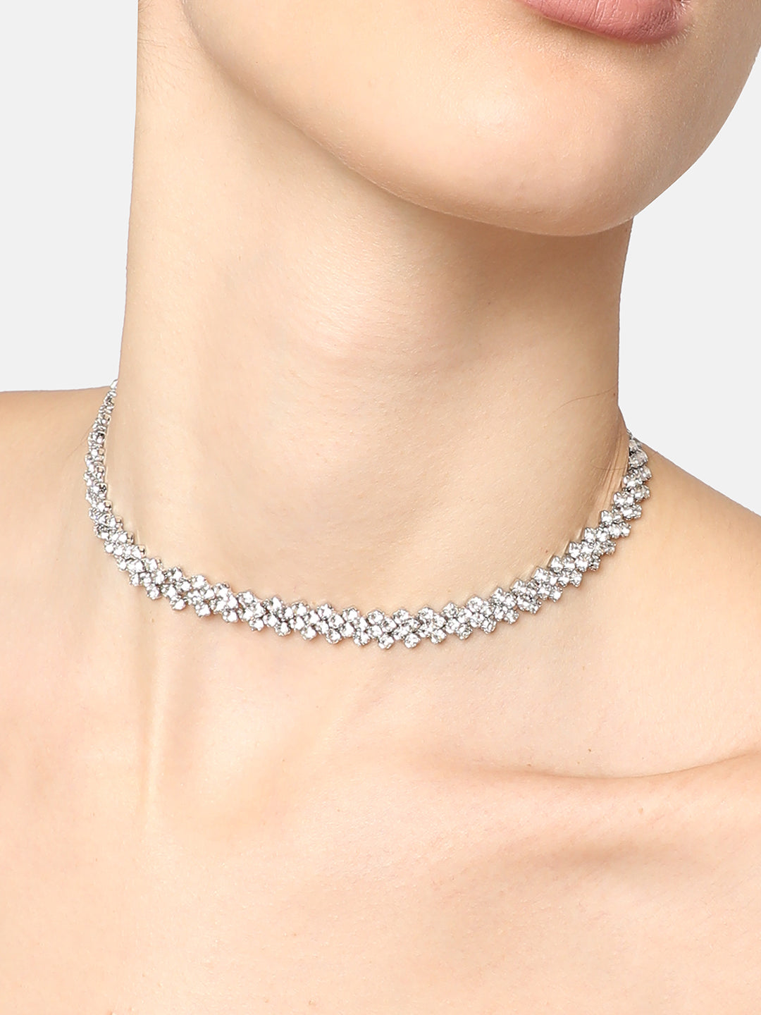 SILVER PLATED PARTY DESIGNER STONE CHOKER NECKLACE FOR WOMEN