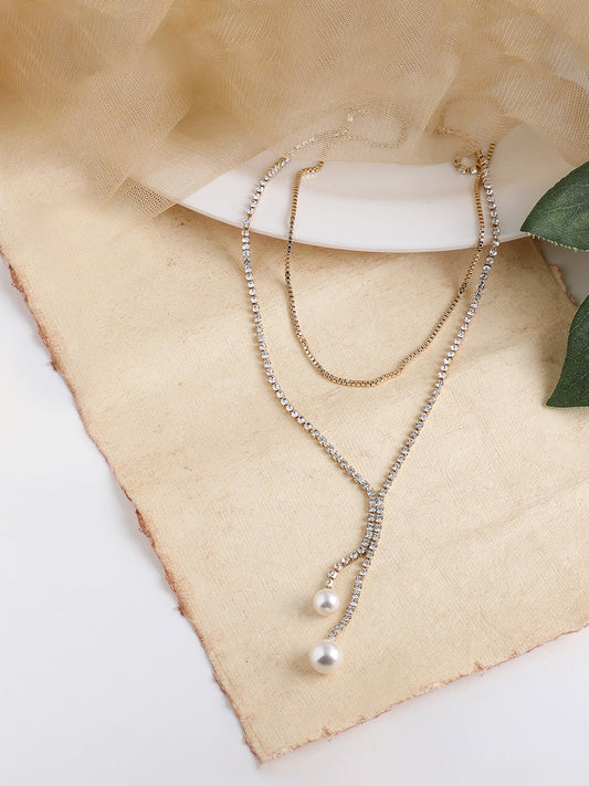 SILVER PLATED PARTY DESIGNER STONE LAYERED NECKLACE FOR WOMEN