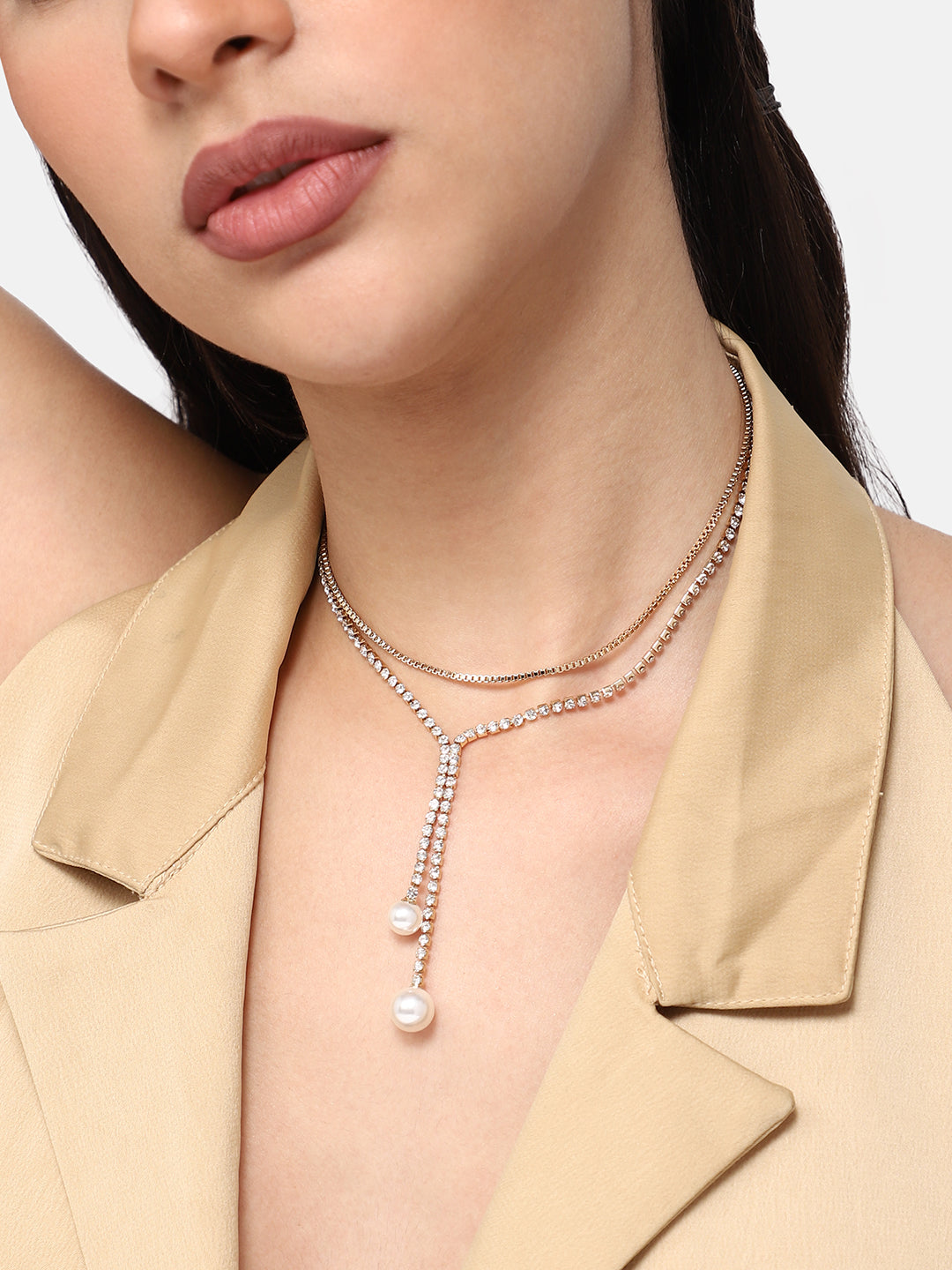 SILVER PLATED PARTY DESIGNER STONE LAYERED NECKLACE FOR WOMEN