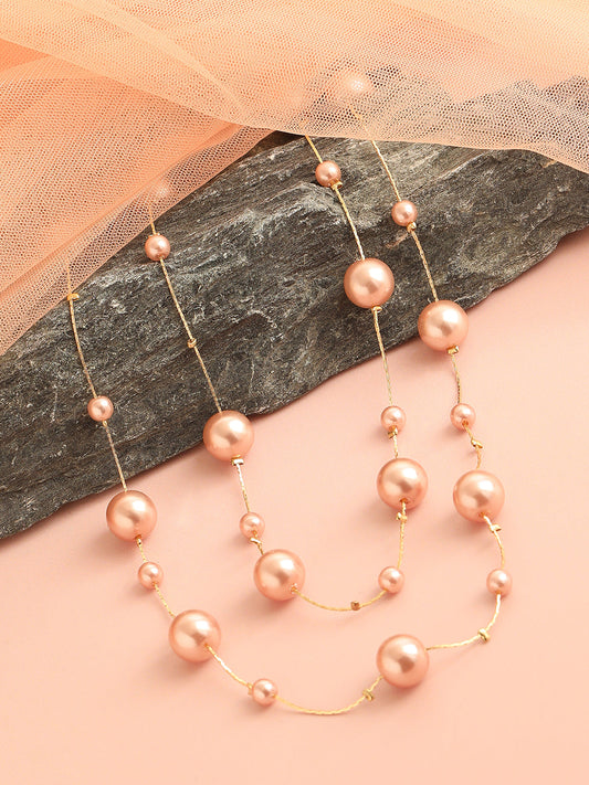 GOLD PLATED PARTY PEARLS LAYERED NECKLACE FOR WOMEN