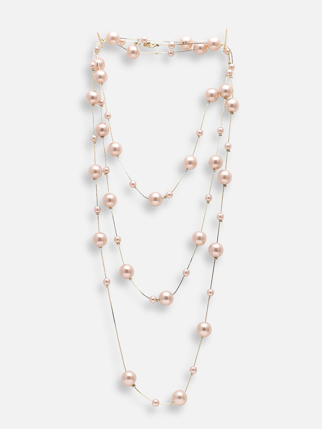 GOLD PLATED PARTY PEARLS LAYERED NECKLACE FOR WOMEN