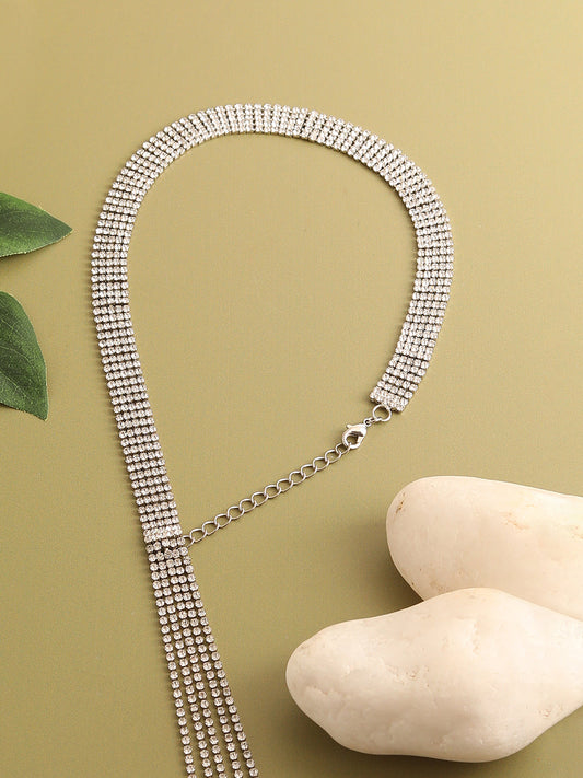 SILVER PLATED PARTY DESIGNER STONE LONG NECKLACE FOR WOMEN