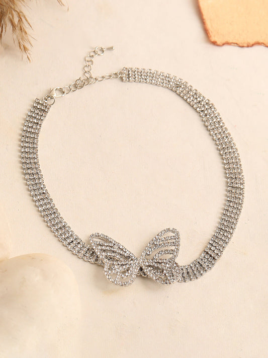 SILVER PLATED PARTY DESIGNER STONE CHOKER NECKLACE FOR WOMEN
