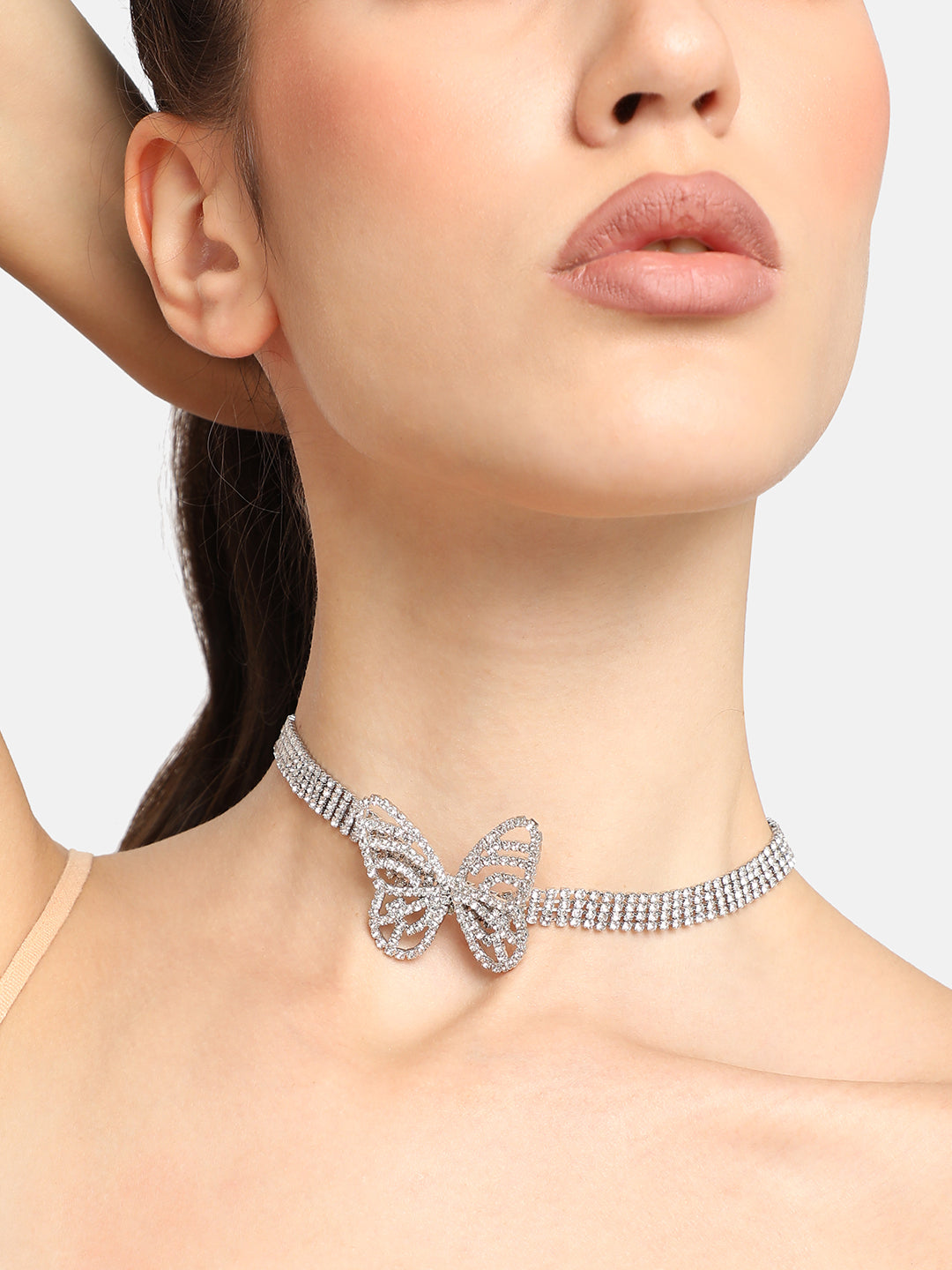 SILVER PLATED PARTY DESIGNER STONE CHOKER NECKLACE FOR WOMEN