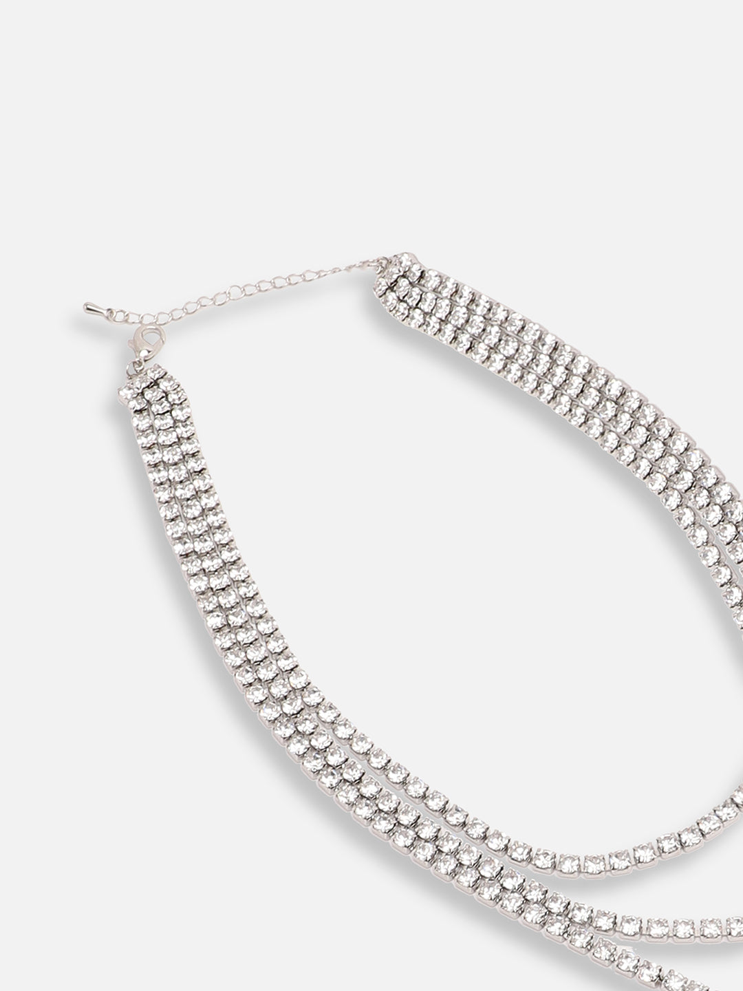 SILVER PLATED PARTY DESIGNER STONE LAYERED NECKLACE FOR WOMEN