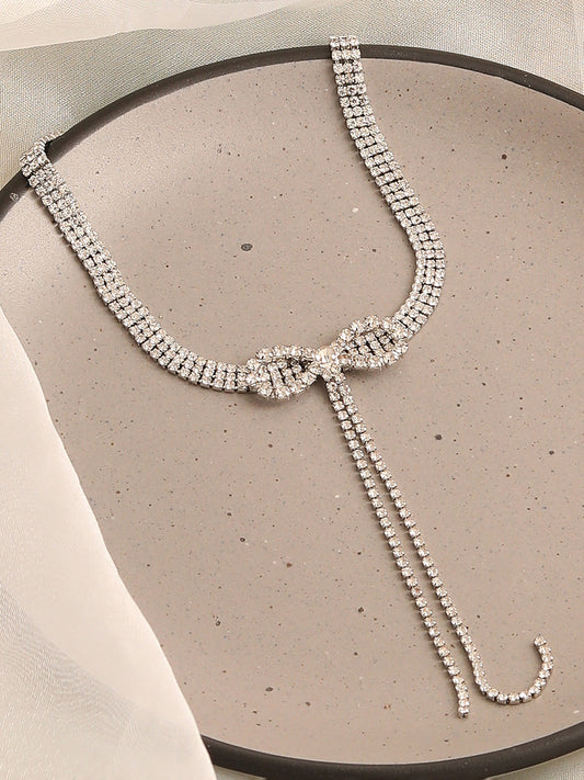 SILVER PLATED PARTY DESIGNER STONE LONG NECKLACE FOR WOMEN