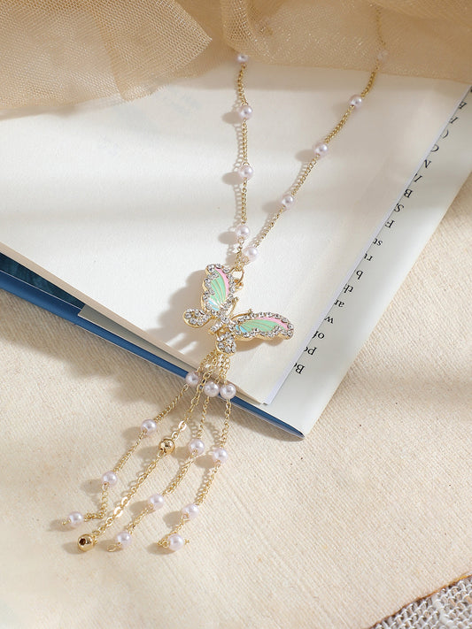 GOLD PLATED PARTY PEARLS LONG NECKLACE FOR WOMEN