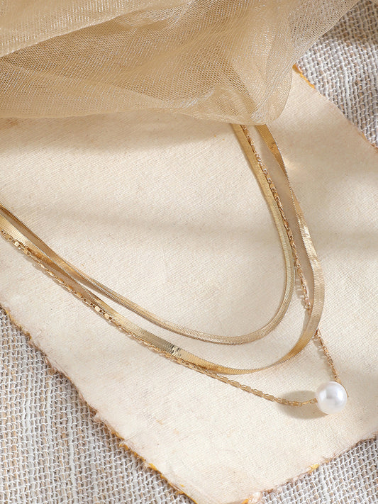 GOLD PLATED CASUAL PEARLS LAYERED NECKLACE FOR WOMEN