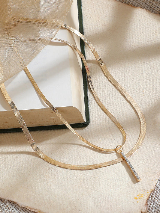 GOLD PLATED CASUAL DESIGNER STONE LAYERED NECKLACE FOR WOMEN