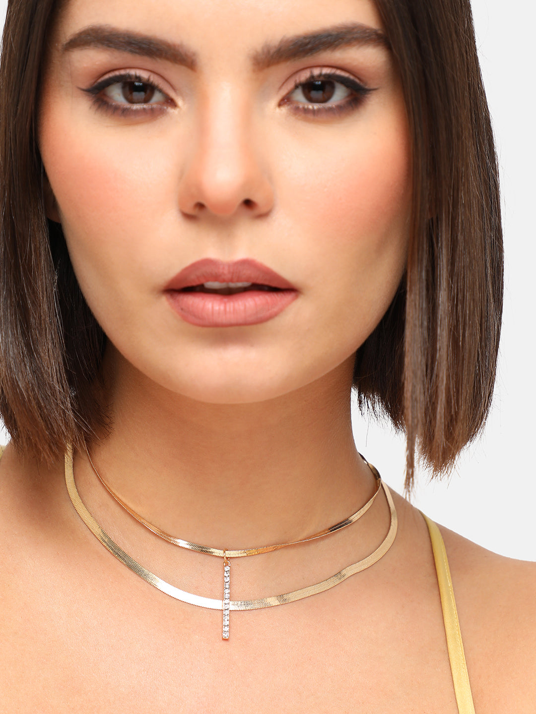 GOLD PLATED CASUAL DESIGNER STONE LAYERED NECKLACE FOR WOMEN