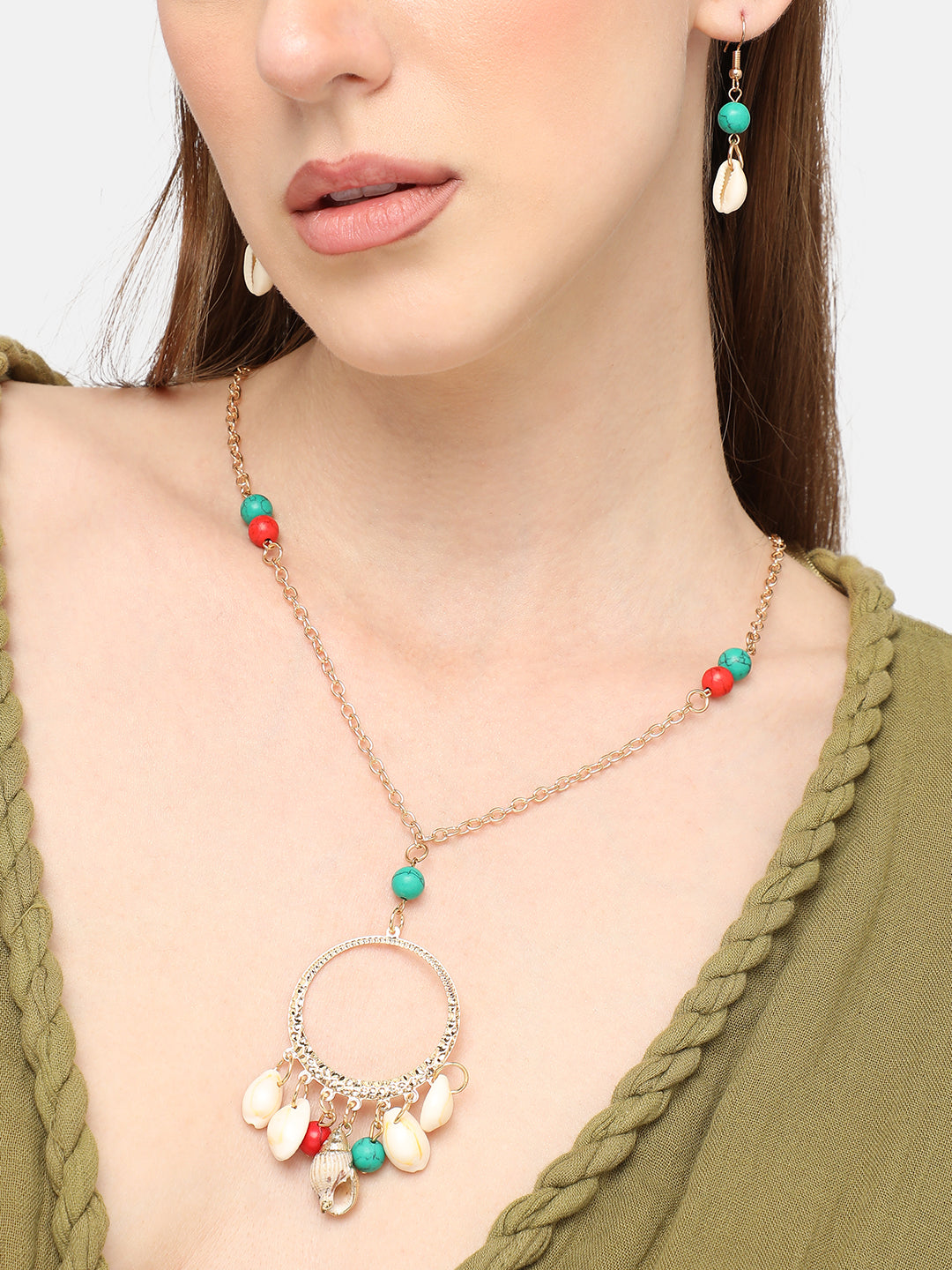 GOLD PLATED PARTY DESIGNER STONE NECKLACE AND EARRING SET FOR WOMEN