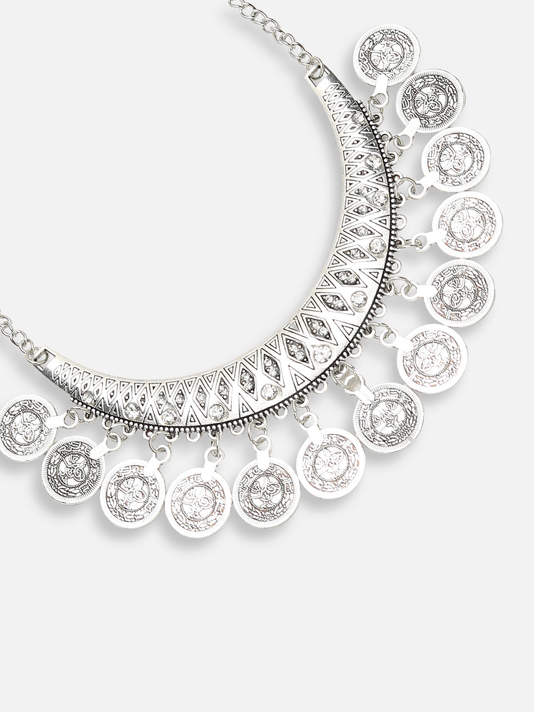 SILVER PLATED DESIGNER STONE NECKLACE AND EARRING SET