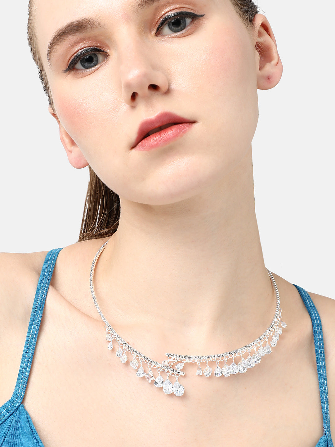 SILVER PLATED DESIGNER STONE NECKLACE