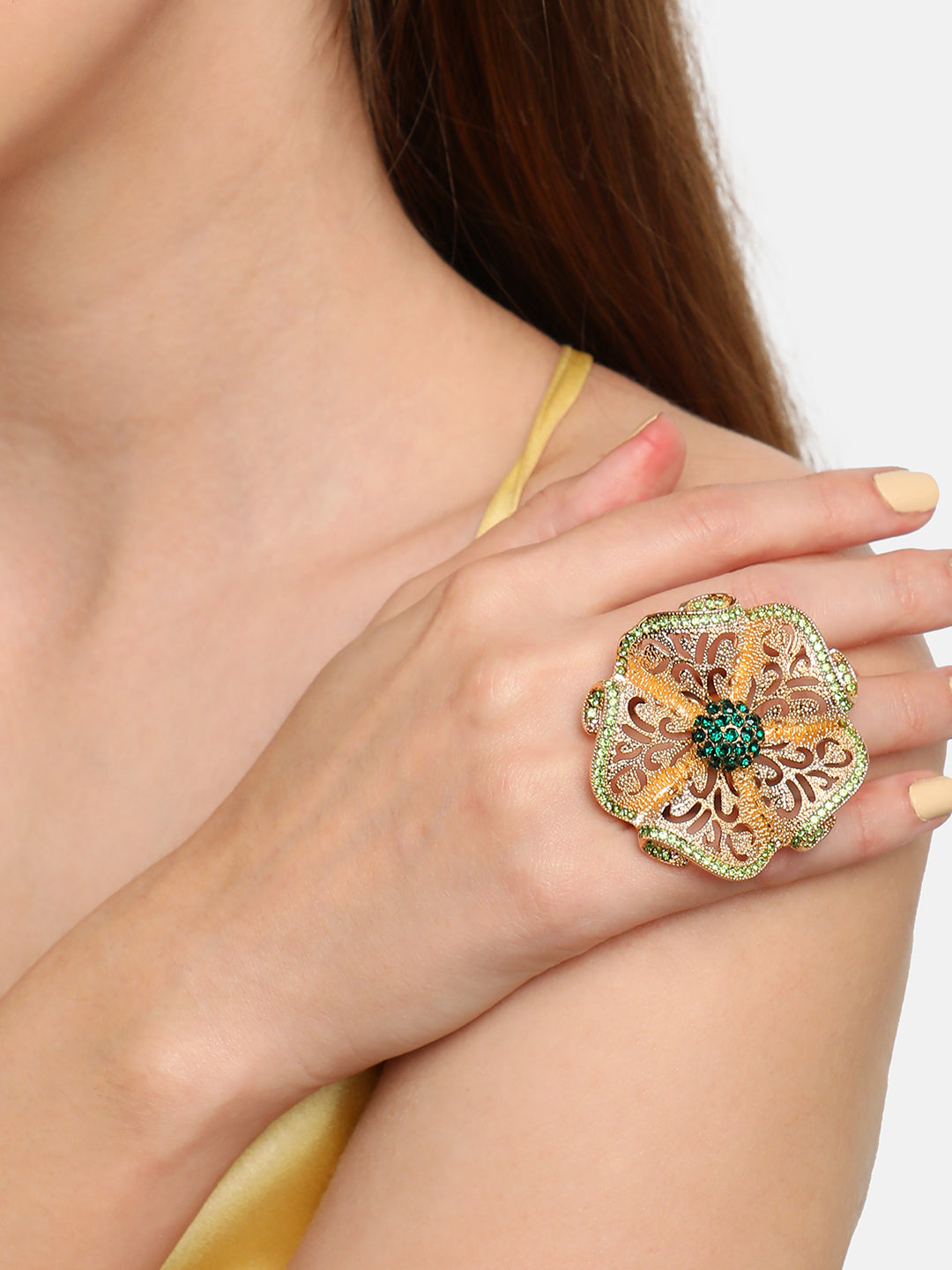 GOLD PLATED PARTY DESIGNER STONE RING FOR WOMEN