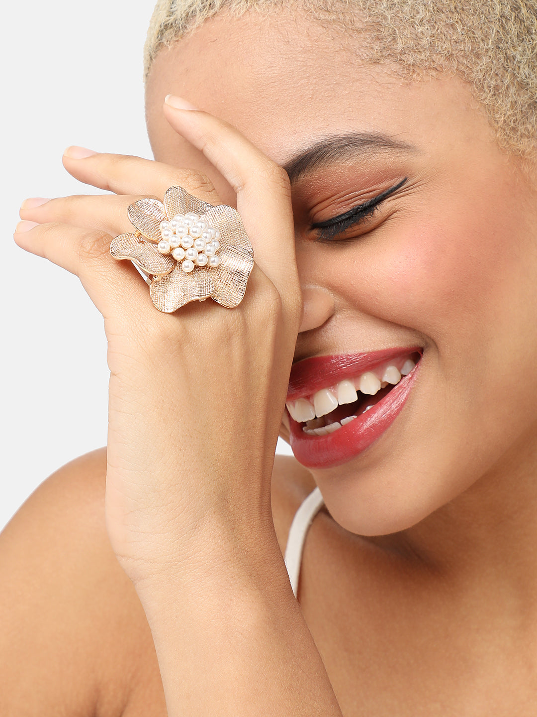 GOLD PLATED PARTY DESIGNER STONE RING FOR WOMEN