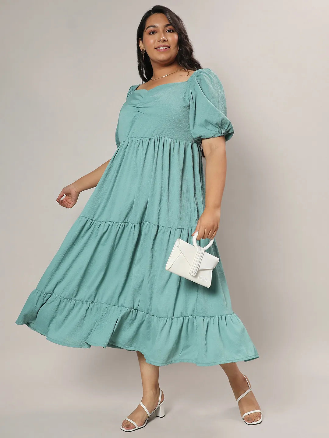 Sage Green Three-Tiered Midi Dress