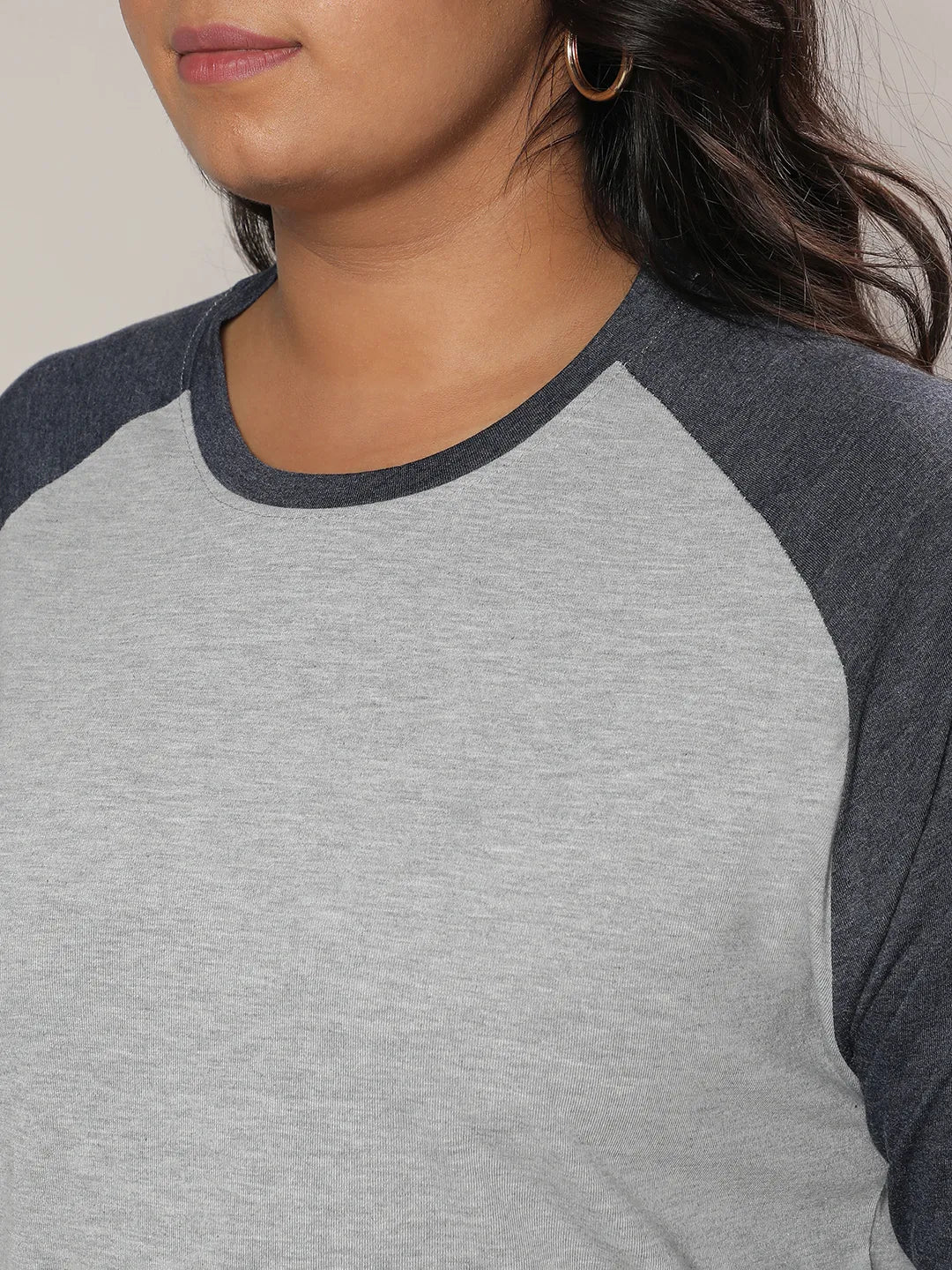 Light Grey & Prussian Blue Raglan Sleeve Top
