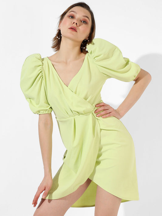 Solid Dress With Cinched Waist