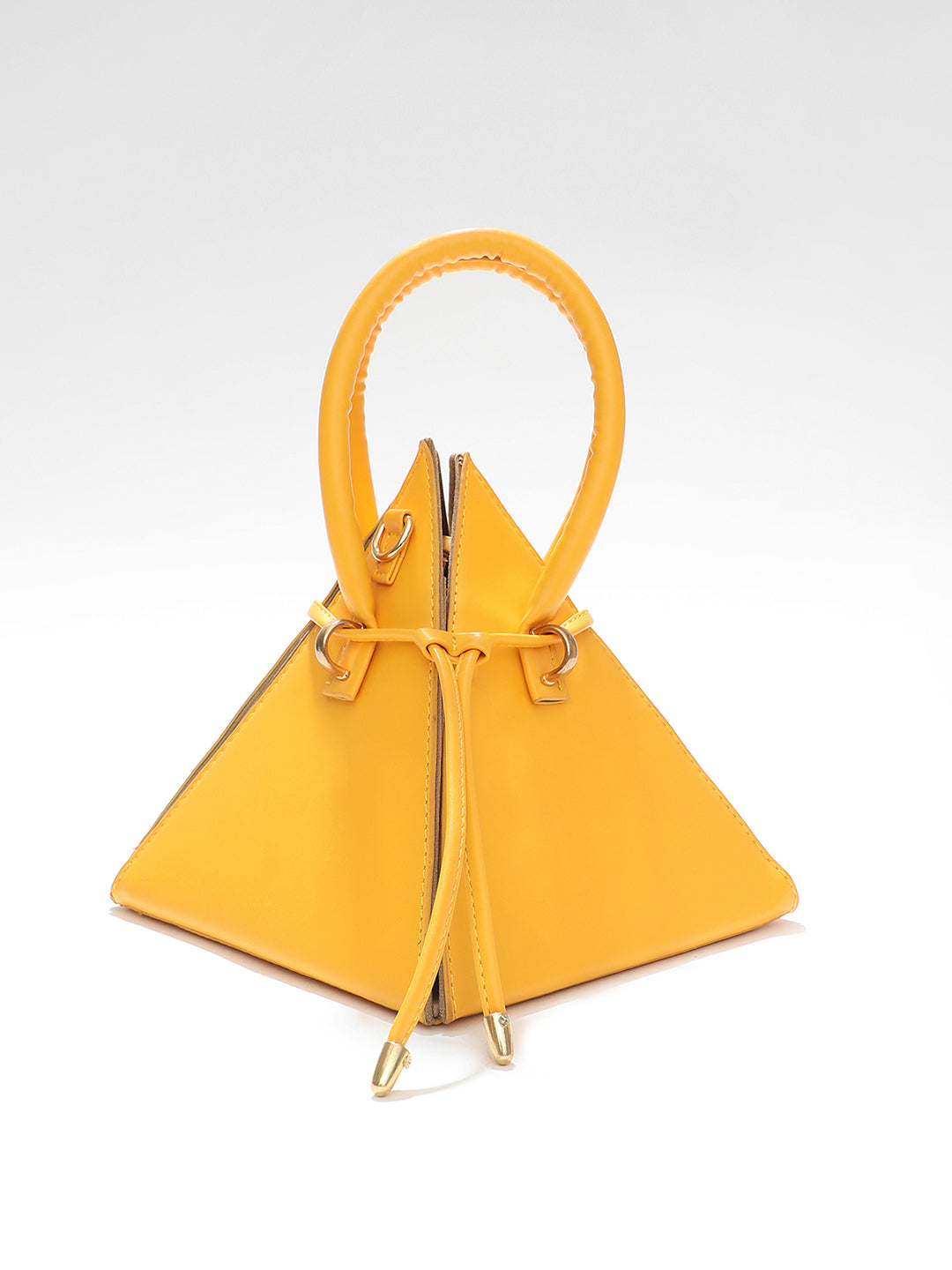 YELLOW EMBELLISHED VEGAN LEATHER SWAGGER HANDHELD BAG WITH TASSELLED