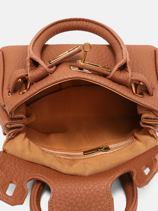 The Mini Overlap Satchel Sling Bag With Pouch - Mocha Brown